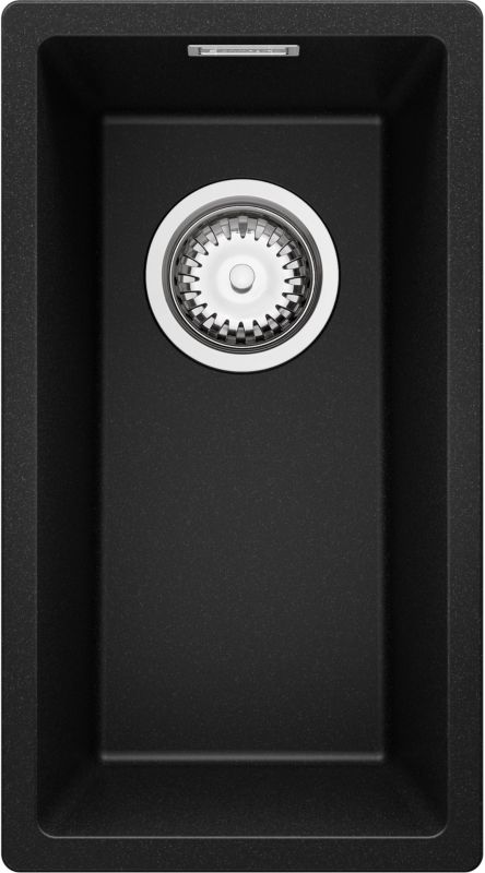 Zlewozmywak Londyn Slim PRIMAGRAN Nablatowy 26x47cm do szafki od 30cm, Czarny + Syfon, S001, 1 szt.