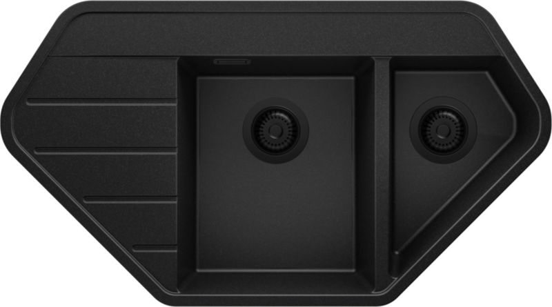 Zlewozmywak Narożny Kopenhaga Corner PRIMAGRAN Nablatowy 90x50cm do szafki od 70cm, Cały Czarny + Syfon, S006, 1 szt.
