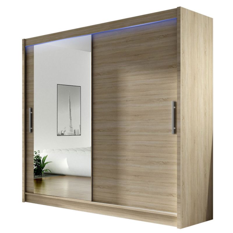 Szafa MIRJAN 24 z drzwiami przesuwnymi London VI z oświetleniem RGB dąb sonoma/lustro 1 szt.