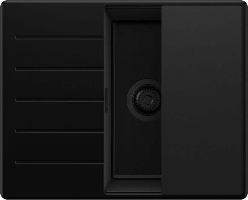 Zlewozmywak Kopenhaga PRIMAGRAN Nablatowy 62x50cm do szafki od 45cm, Cały Czarny + Syfon + Deska, S279, 1 szt.