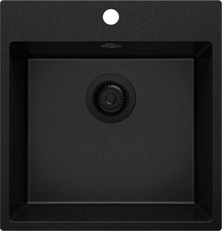 Zlewozmywak Ryga PRIMAGRAN Nablatowy 48x50cm do szafki od 50cm, Cały Czarny + Syfon, S221, 1 szt.