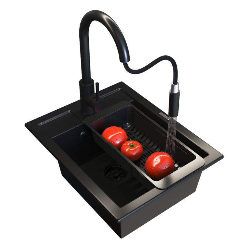 Zlewozmywak Granitowy Granitan Best Czarny Zestaw Zlewozmywak Bateria Loseto syfon ociekarka 1 kpt.