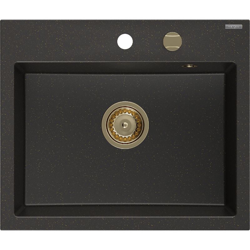 Zlewozmywak wpuszczany Mexen Oscar 1-komorowy czarny/złoty metalik 580x490 mm - 6519581000-75-B 1 szt.