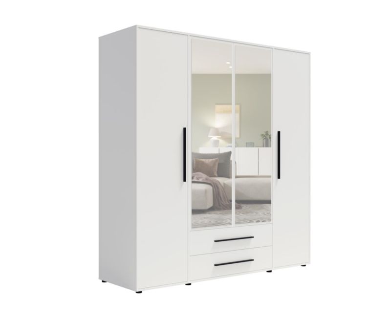 Szafa czterodrzwiowa z nadstawką Bettso Maxivo uchylna z szufladami i lustrem biały 1szt.