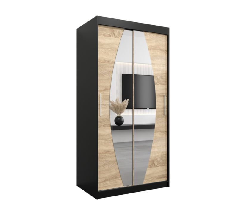 Szafa przesuwna Garderoba Abiks ELYPSE 100 czarny mat + dąb sonoma 1 szt.