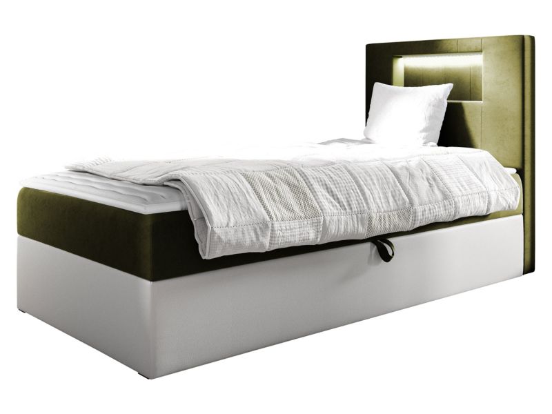 Łóżko kontynentalne MIRJAN 24 Gold Junior 1 90x200, Strona: Prawa biała ekoskóra/zielony 1 szt.