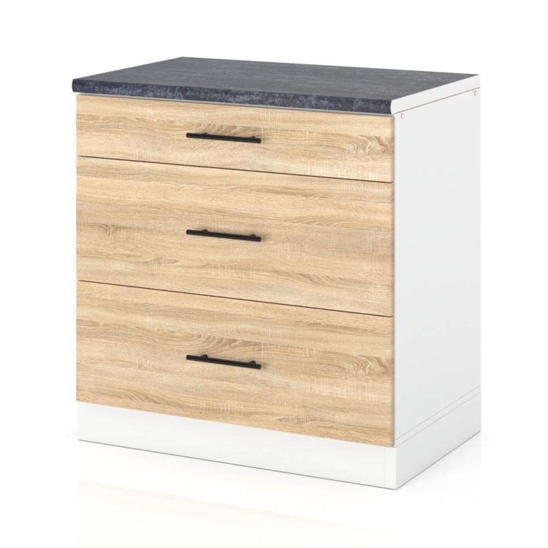 Szafka Kuchenna Hurtownia-Mebli Stojąca Z Szufladami D80S3 MET sPremium 80cm Biały Mat Dąb Sonoma 80x52x85 cm 1szt.