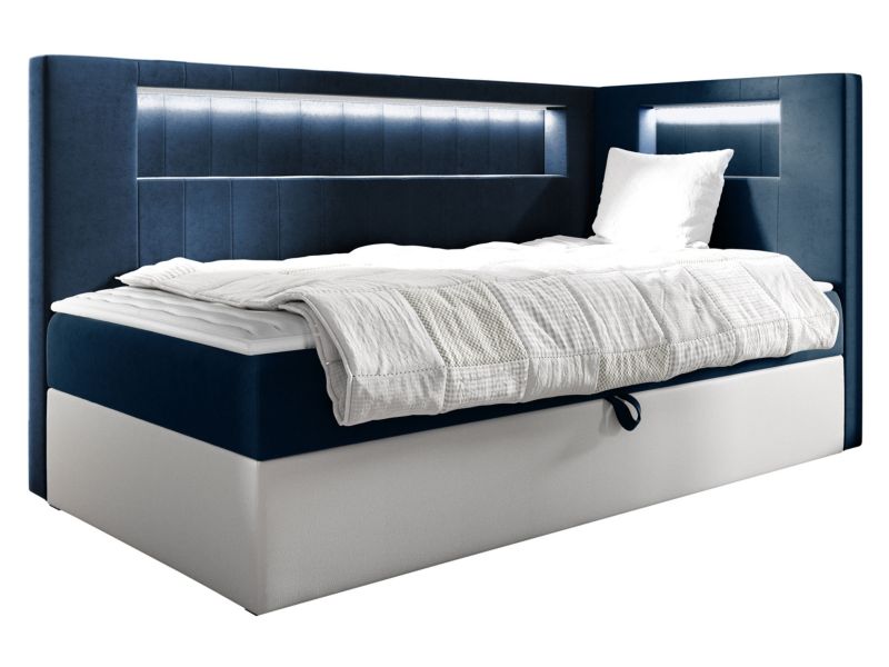 Łóżko kontynentalne MIRJAN 24 Gold Junior 3 80x200, Strona: Prawa biała ekoskóra/granatowy 1 szt.