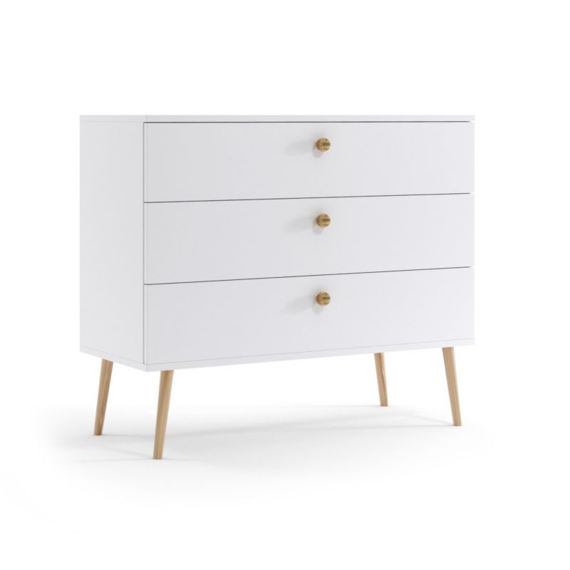 Komoda z szufladami Bettso Ikon 100 cm ze sznurkowymi uchwytami na wysokich nogach dąb biały 1szt.