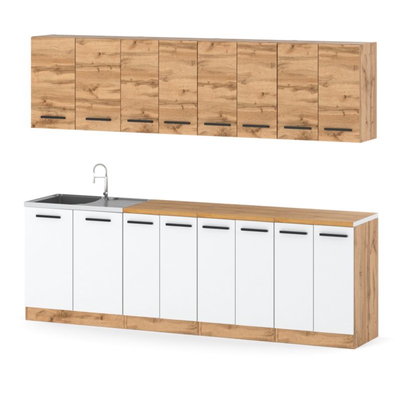 Zestaw Kuchenny Hurtownia-Mebli Z Blatem Kuchnia Vero 260cm Dąb Wotan Dąb Wotan/Biały Mat 260x47x145 cm 1szt.