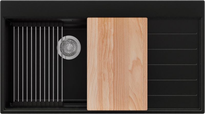 Zlewozmywak Sydney PRIMAGRAN Nablatowy 90x50cm do szafki od 60cm, Czarny + Syfon + Akcesoria, S459, 1 szt.