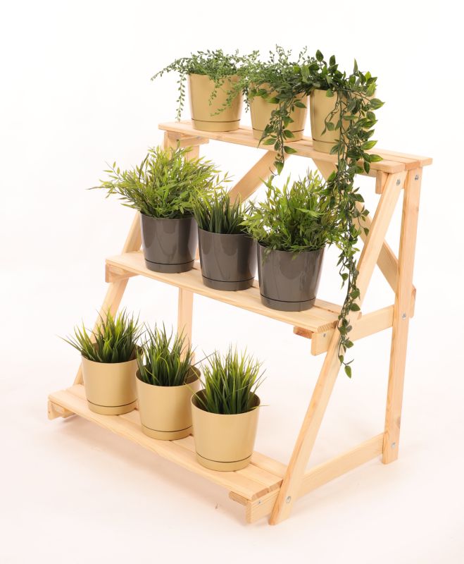 Kwietnik drewniany MODO24 regał na doniczki 65 x 65 x 47 cm naturalny 1 szt.