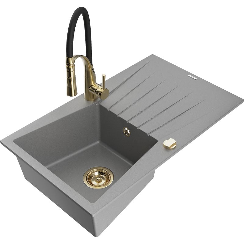 Zlewozmywak granitowy 1-komorowy Mexen Cesar z ociekaczem i baterią kuchenną Carla beżowy - 6514-69-670700-70 1 szt.