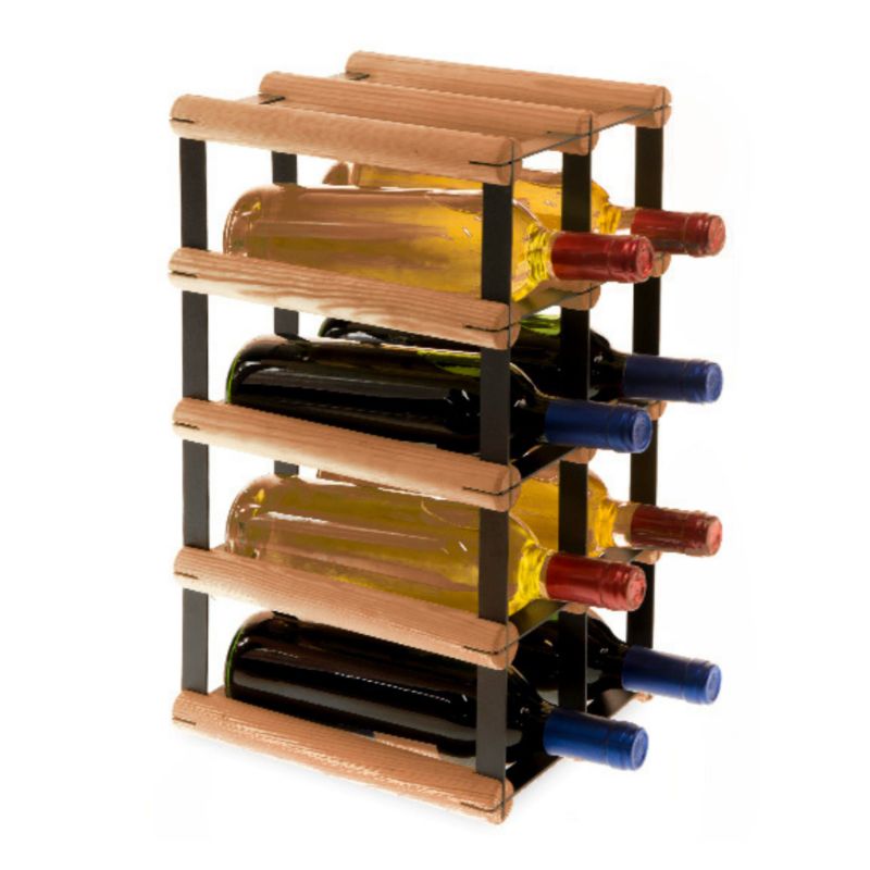 Stojak na wino MODO24 na butelki PET eko wąski minimalistyczny na 8 butelek czarny metal drewno brązowe 1 szt.