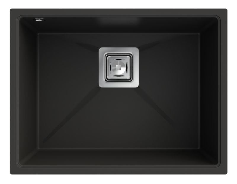 Zlew Podwieszany Granitowy Granitan Zestaw Zlewozmywak Napo 55 Czarny Bateria Vegas Chrom Syfon Chrom 1 kpl.