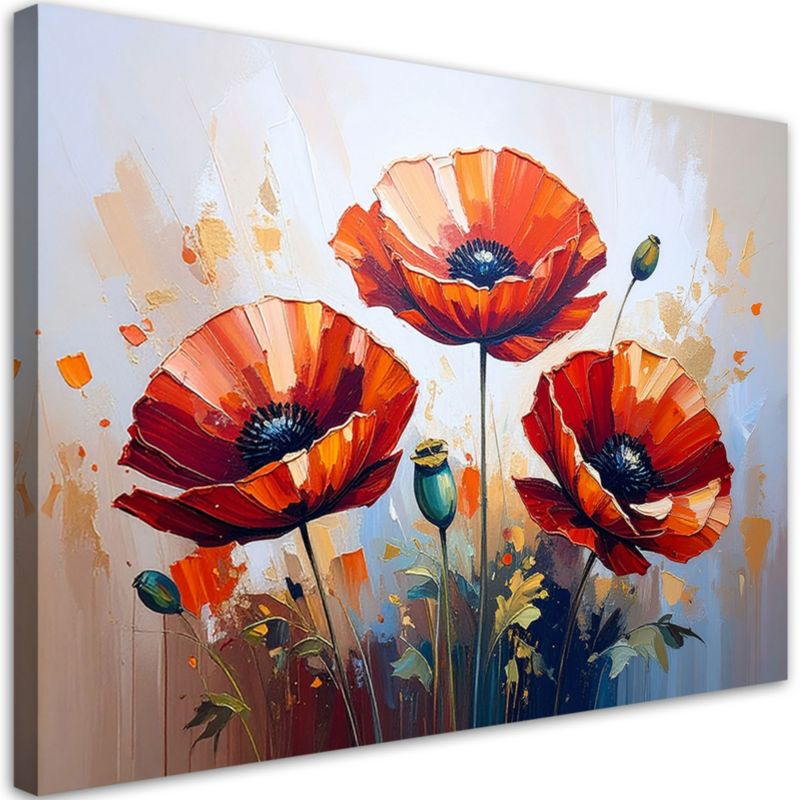 Obraz do salonu nowoczesny Feeby Czerwone Maki na beżowym tle 100x70cm 1szt