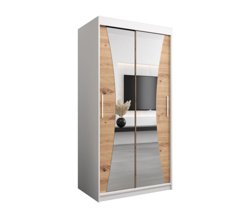 Szafa przesuwna Garderoba Abiks MONACO 100 biały mat + dąb artisan 1 szt.