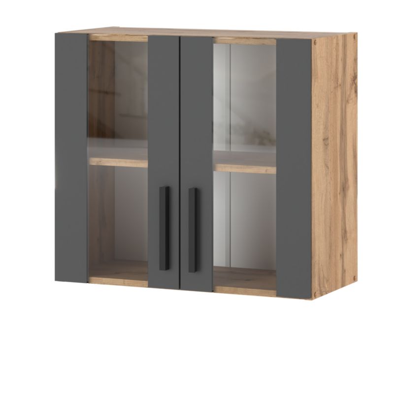 Szafka Kuchenna Hurtownia-Mebli Wisząca Blanka górna W80 Witryna 80cm Dąb Wotan Szary Mat 80x30x60 cm 1szt.