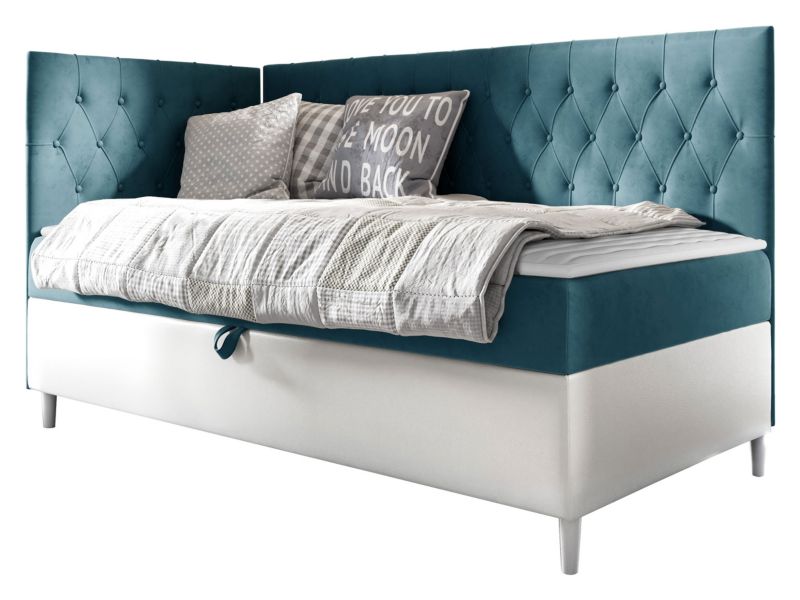 Łóżko kontynentalne MIRJAN 24 Filip Junior 3 80x200, Strona: Lewa biała ekoskóra/szaroniebieski 1 szt.