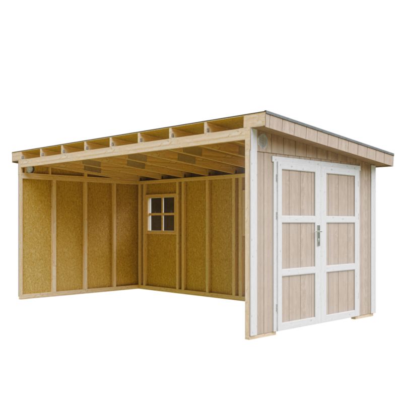 Domek ogrodowy TIMBELA M940B-TERRA BROWN 11,47 m² LP Smartside bez podłogi i ściany bocznej 1 szt.