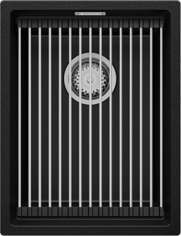 Zlewozmywak podblatowy Praga PRIMAGRAN 36x47cm do szafki od 40cm, Czarny + Syfon + Zwijany ociekacz, S053, 1 szt.