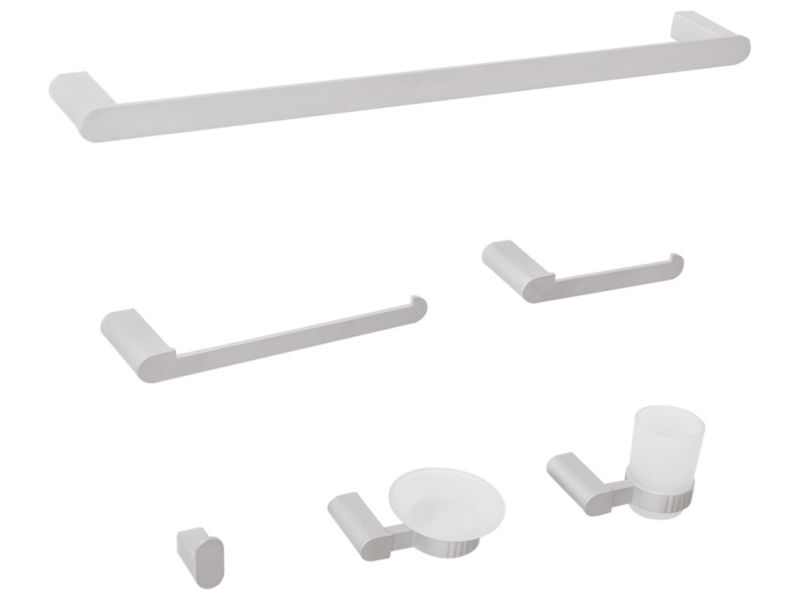 Zestaw akcesoriów toaletowych 6 elementów Paracas Z uchwytami i haczykami na ręczniki Srebrny 1 kpl