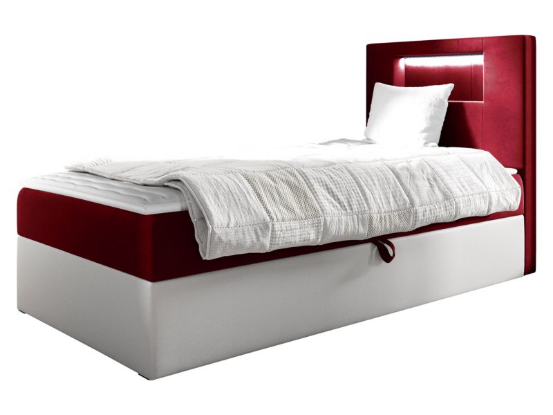 Łóżko kontynentalne MIRJAN 24 Gold Junior 1 80x200, Strona: Prawa biała ekoskóra/karminowa czerwień 1 szt.