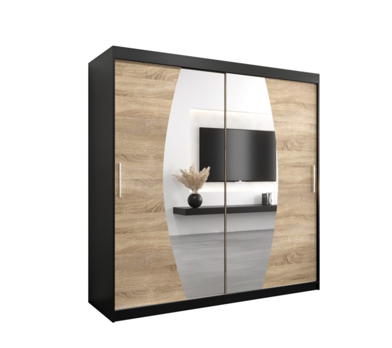 Szafa przesuwna Garderoba Abiks ELYPSE 200 czarny mat + dąb sonoma 1 szt.