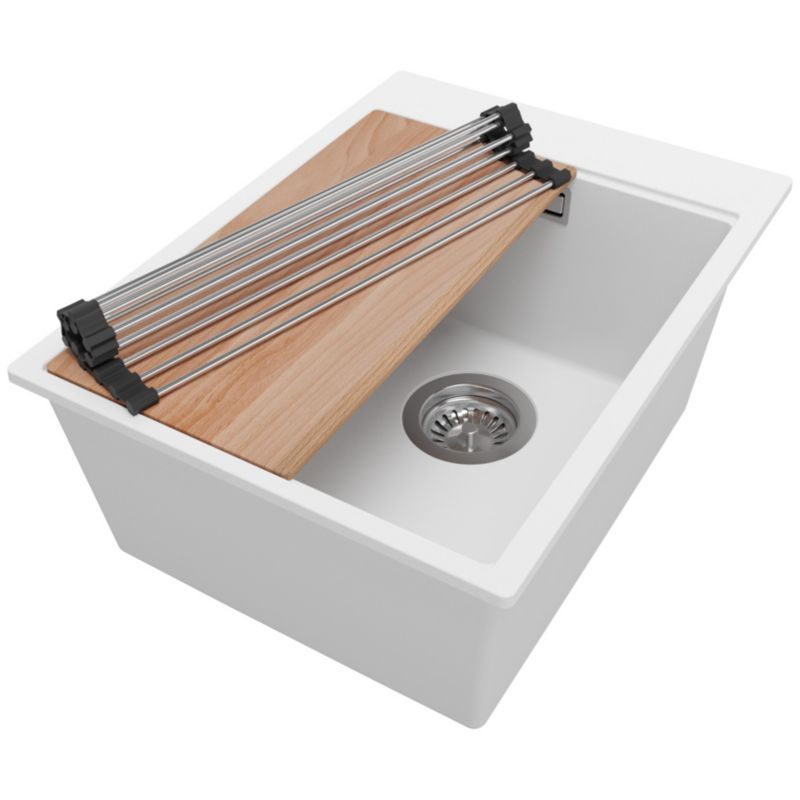 Zlewozmywak Oslo PRIMAGRAN Nablatowy 38x50cm do szafki od 40cm z Syfonem i Dodatkiem Biały 1 szt.