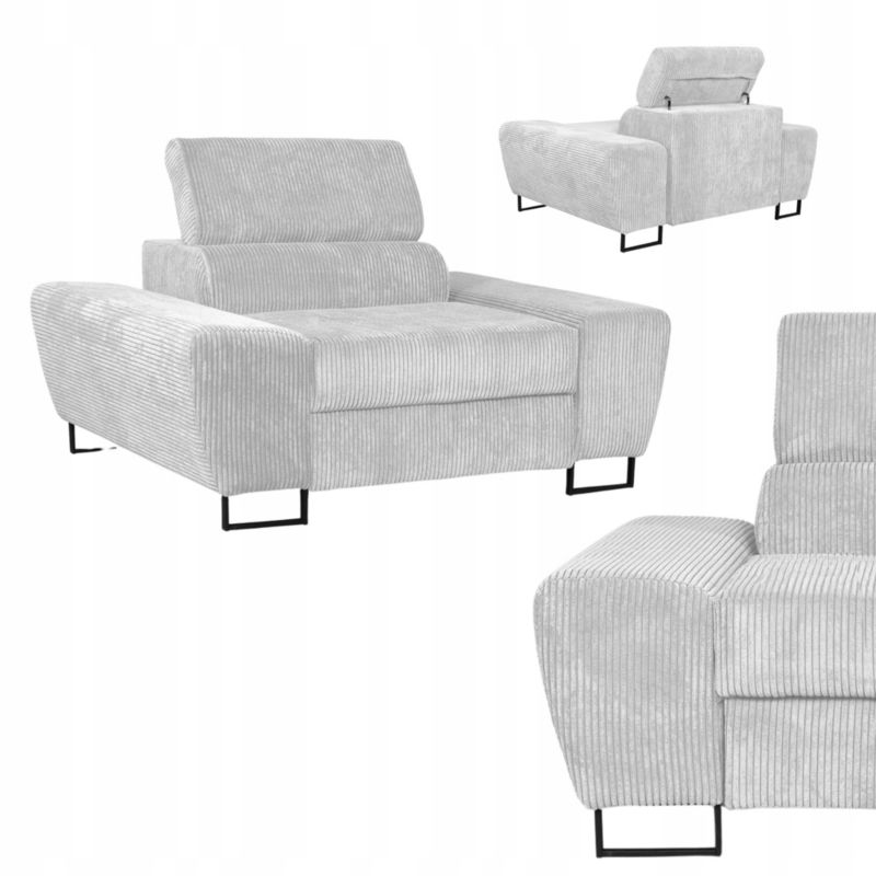 Fotel wypoczynkowy do salonu regulowany zagłówek Savio jasnoszary 1szt