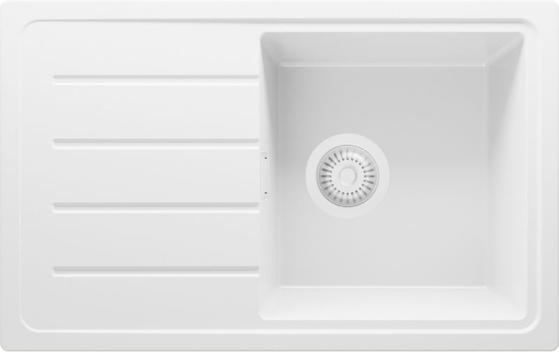 Zlewozmywak Kopenhaga Easy PRIMAGRAN Nablatowy 70x44cm do szafki od 45cm, Cały Biały + Syfon, S042, 1 szt.