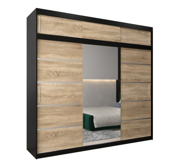 Szafa przesuwna Abiks Verona 2 250 czarny + sonoma z nadstawką 1 szt.