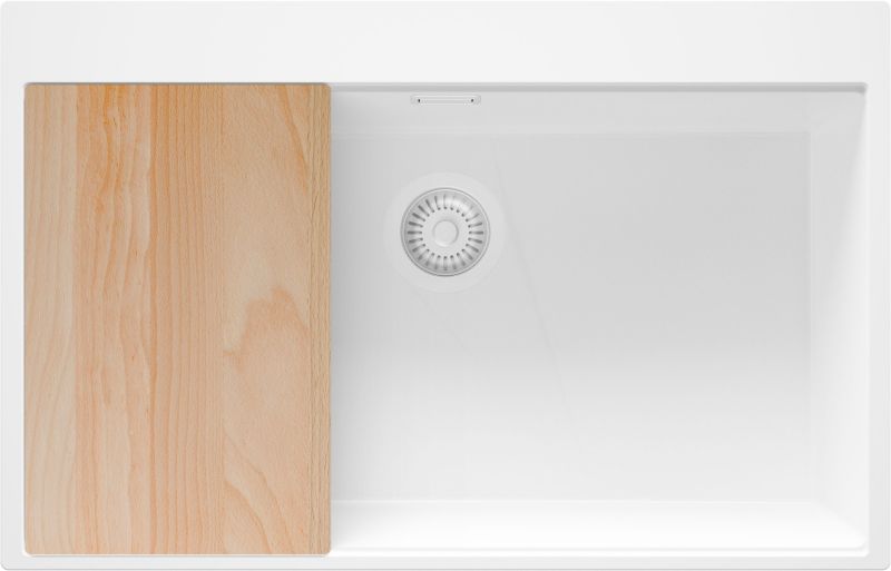 Zlewozmywak Oslo PRIMAGRAN Nablatowy 78x50cm do szafki od 80cm, Cały Biały + Syfon + Deska, S602, 1 szt.