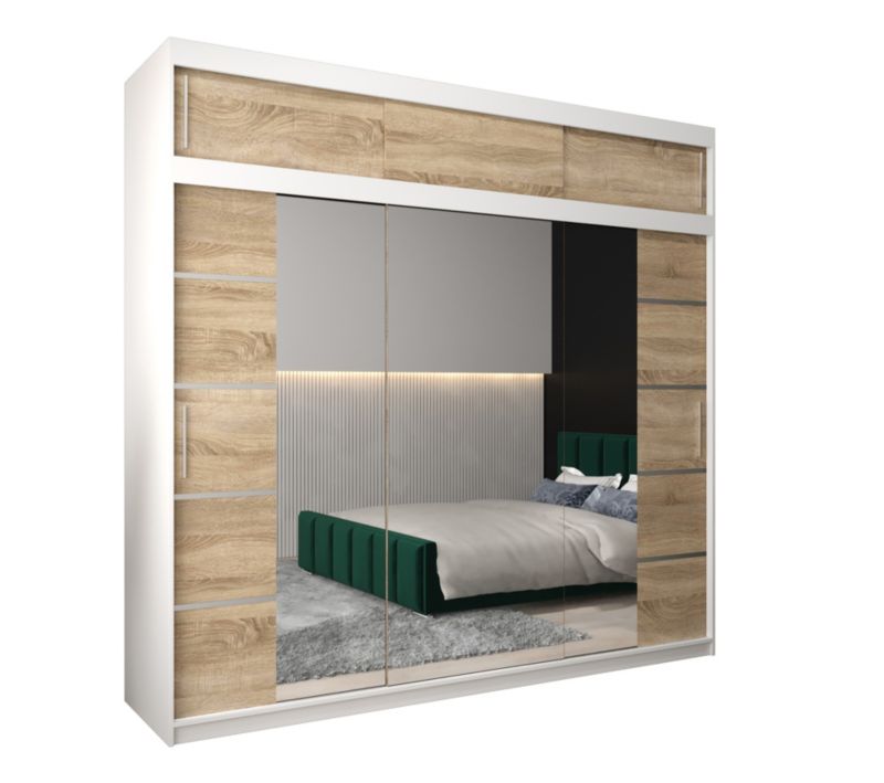 Szafa przesuwna Abiks Verona 4 250 biały + sonoma z nadstawką 1 szt.