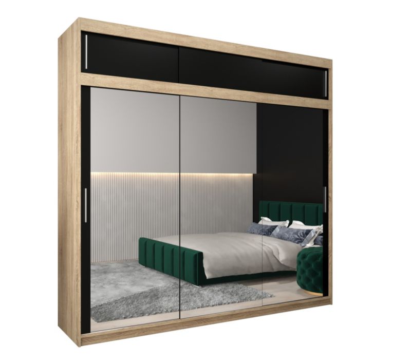 Szafa przesuwna Garderoba Abiks Tokyo 3 250 sonoma + czarny z nadstawką 1 szt.