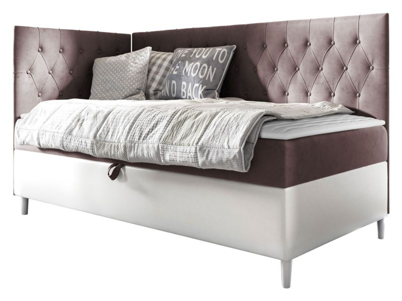 Łóżko kontynentalne MIRJAN 24 Filip Junior 3 80x200, Strona: Lewa biała ekoskóra/brudny róż 1 szt.