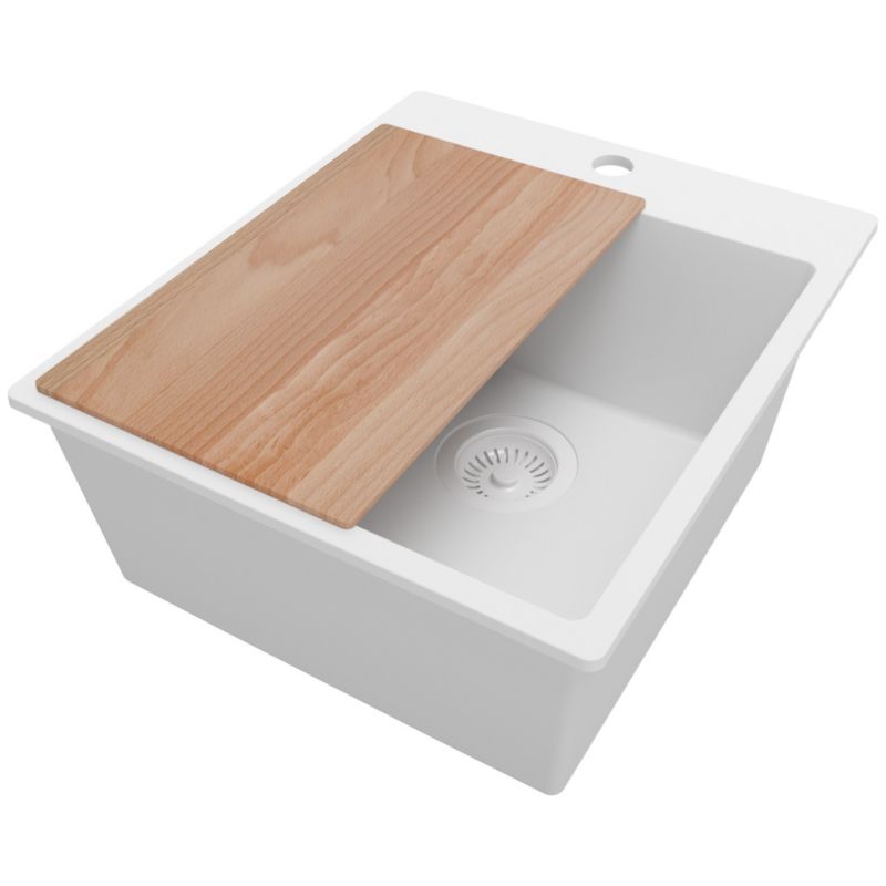 Zlewozmywak Ryga PRIMAGRAN Nablatowy 43x50cm do szafki od 45cm z Syfonem i Dodatkiem Cały Biały 1 szt.