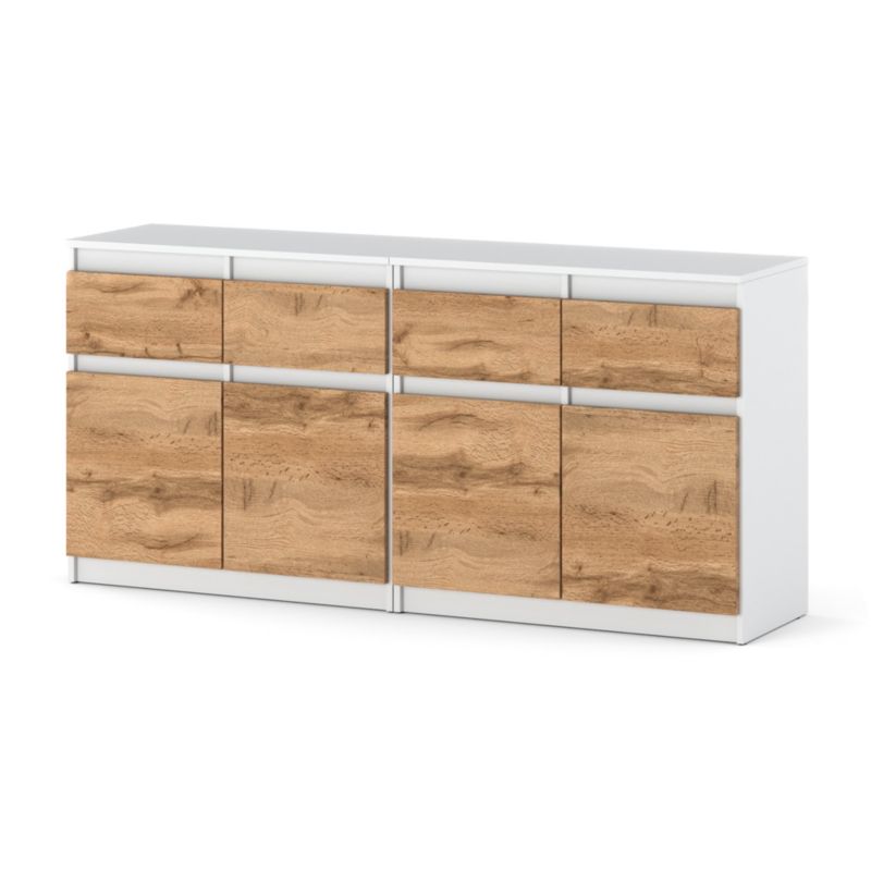 Komoda Hurtownia-Mebli Szuflady 4 Olia Mini 160cm Biały Mat Dąb Wotan 160x35x75 cm 1szt.