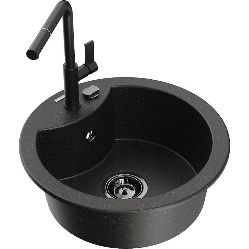 Zlewozmywak granitowy 1-komorowy Mexen Diego z baterią kuchenną Rita biały - 6512-20-670300-70 1 szt.