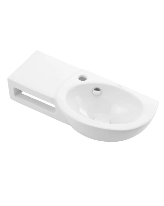 Umywalka ścienna Uptrend TRIXIE biały połysk, z otworem na baterię oraz przelewem, relingien na ręcznik 1 szt.