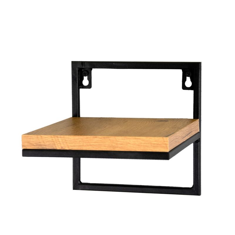 Kwietnik wiszący na ścianę półka środkowa metalowa 19x20x19 cm Loft e-floor czarny półka deska laminowana dąb 1 szt