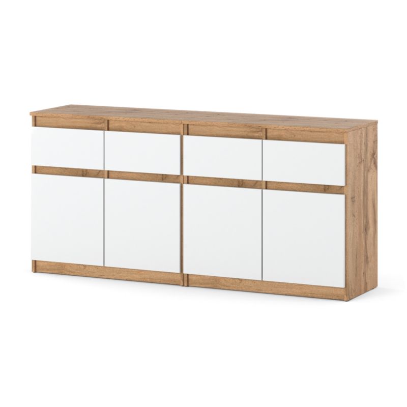 Komoda Hurtownia-Mebli Szuflady 4 Olia Mini 160cm Dąb Wotan Biały Mat 160x35x75 cm 1szt.