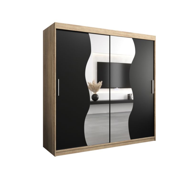 Szafa przesuwna Garderoba Abiks MADRYT 200 dąb sonoma + czarny mat 1 szt.