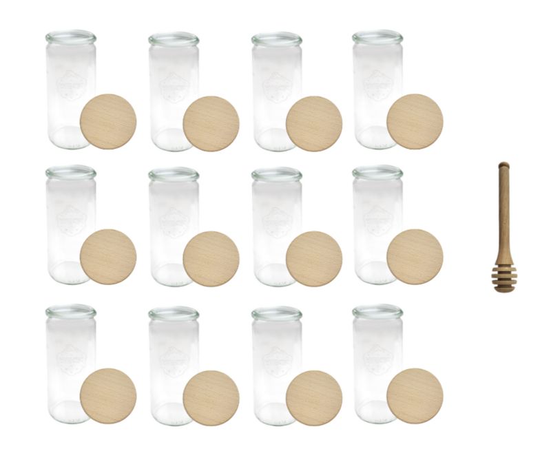 Słoiki MODO24 Weck 1040 ml fi 80 cylinder drewniane wieka nabierak 12 kpl.