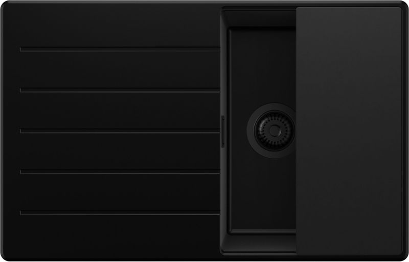 Zlewozmywak Kopenhaga PRIMAGRAN Nablatowy 78x50cm do szafki od 45cm, Cały Czarny + Syfon + Deska, S373, 1 szt.