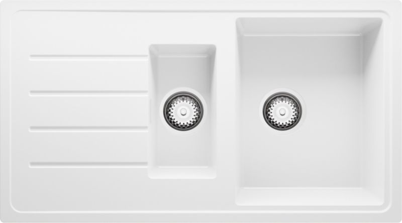 Zlewozmywak Kopenhaga Duo PRIMAGRAN Nablatowy 90x50cm do szafki od 60cm, Biały + Syfon, S002, 1 szt.