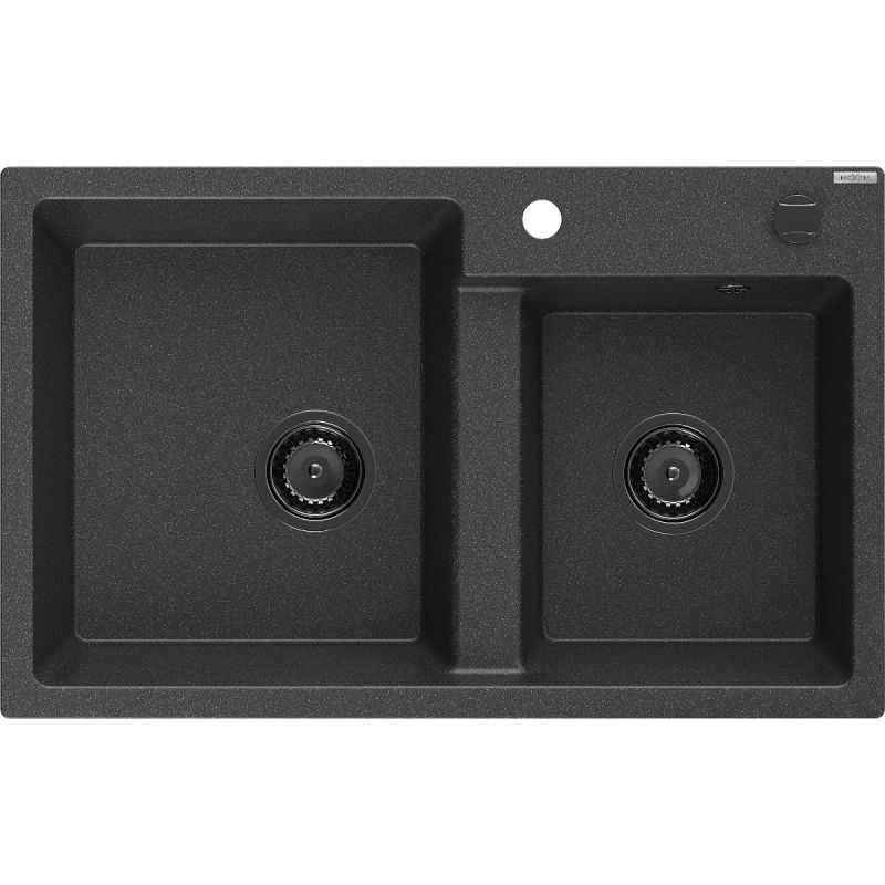 Zlewozmywak wpuszczany Mexen Tomas 2-komorowy czarny nakrapiany 800x500 mm 6516802000-76-B