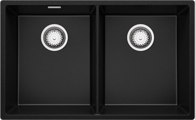 Zlewozmywak Londyn Slim Twin PRIMAGRAN Nablatowy 76x47cm do szafki od 80cm, Czarny + Syfon, S001, 1 szt.