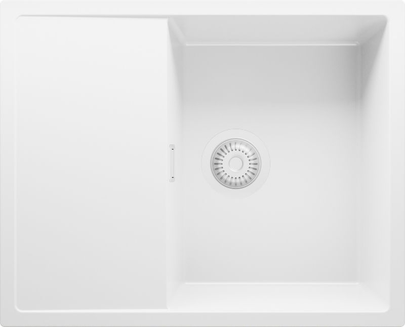 Zlewozmywak Ibiza PRIMAGRAN Nablatowy 62x50cm do szafki od 45cm, Cały Biały + Syfon, S007, 1 szt.