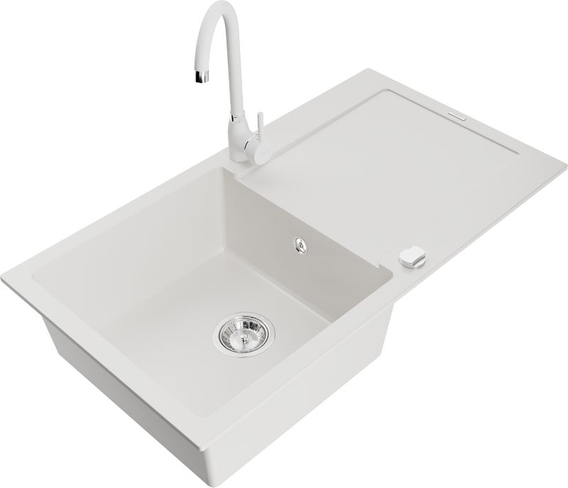 Zlewozmywak granitowy Mexen Mario 2-komorowy z baterią kuchenną Duo czarny - 6504-77-671701-57-B 1 szt.